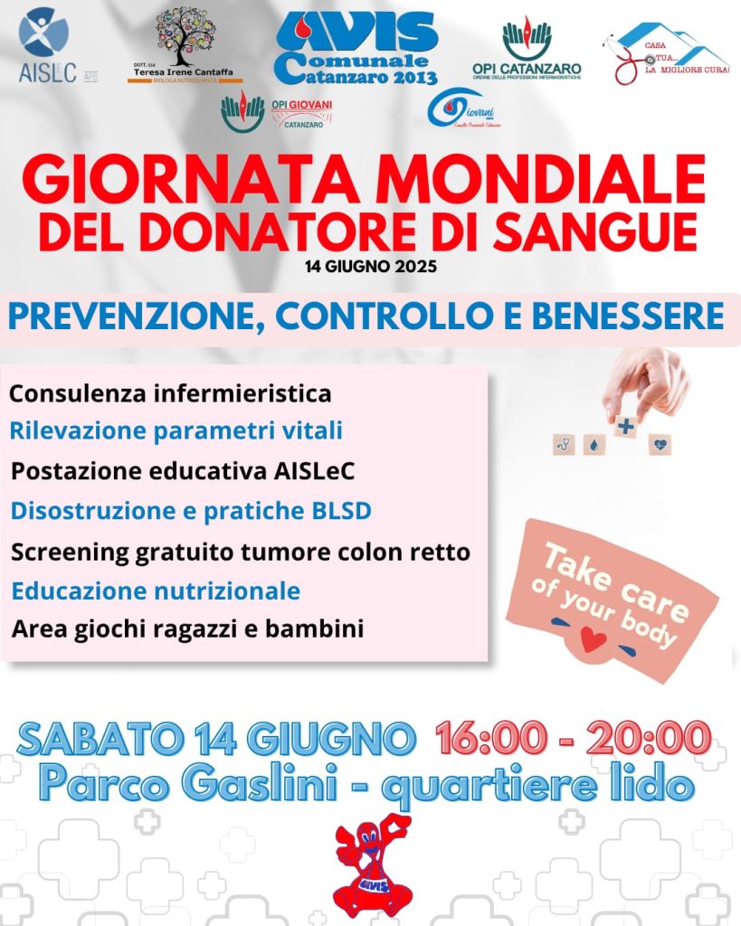 Giornata del Donatore: l'Avis di Catanzaro celebra prevenzione, salute e solidarietà al Parco Gaslini 1 Giornata mondiale donatore