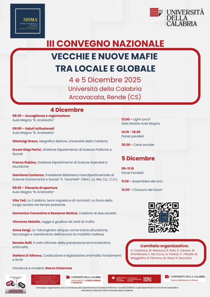 Vecchie e nuove mafie tra locale e globale: all’Unical il Terzo Convegno Nazionale Sisma 1 LOCANDINA CONVEGNO SISMA 724x1024 2
