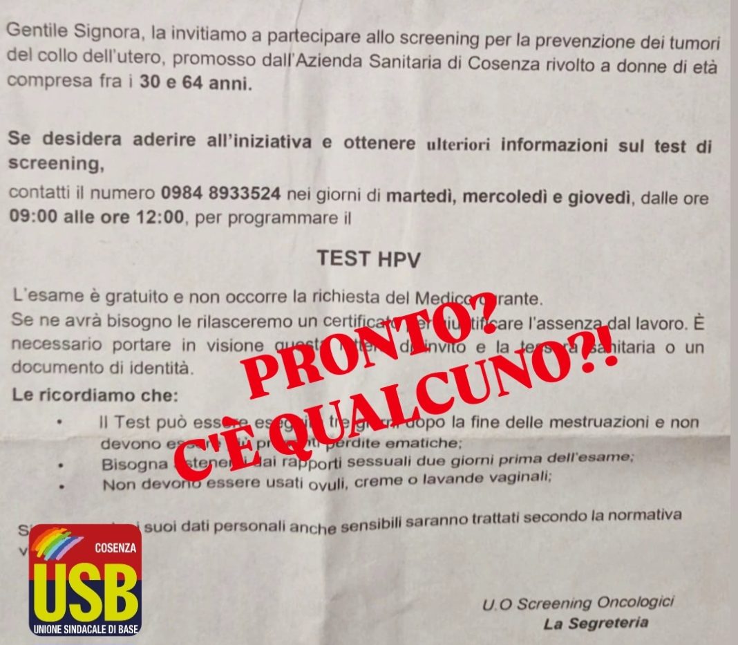 Usb, Screening tumori Cosenza