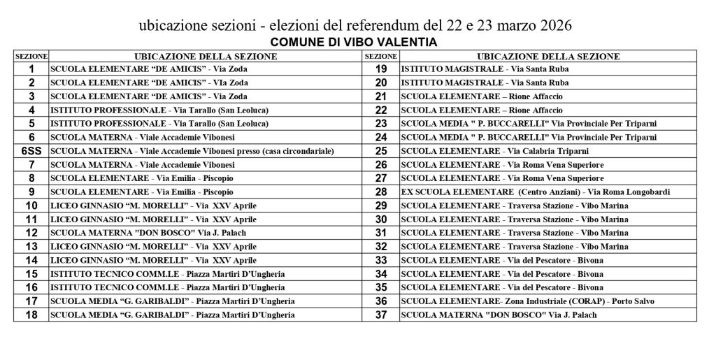 Vibo Valentia cambio sezioni referendum